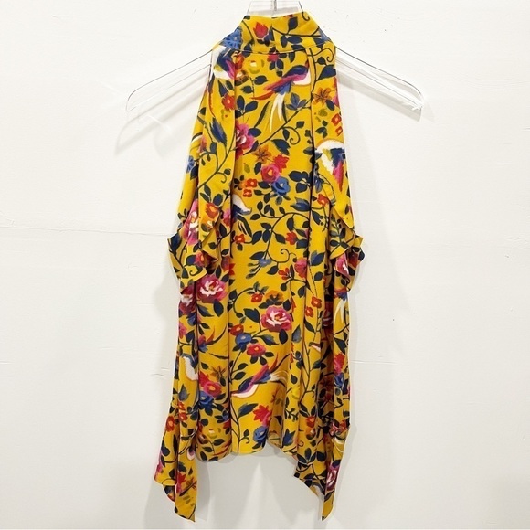 Tanya Taylor Adrienne Kimono Floral Silk Top Blouse in Marigold Cold Shoulder 2 - Picture 5 of 14